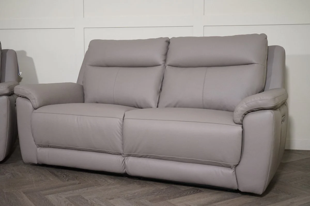 Navona Leather 3 & 2 Seater Power Recliner Sofa, Club Grey - Image 6