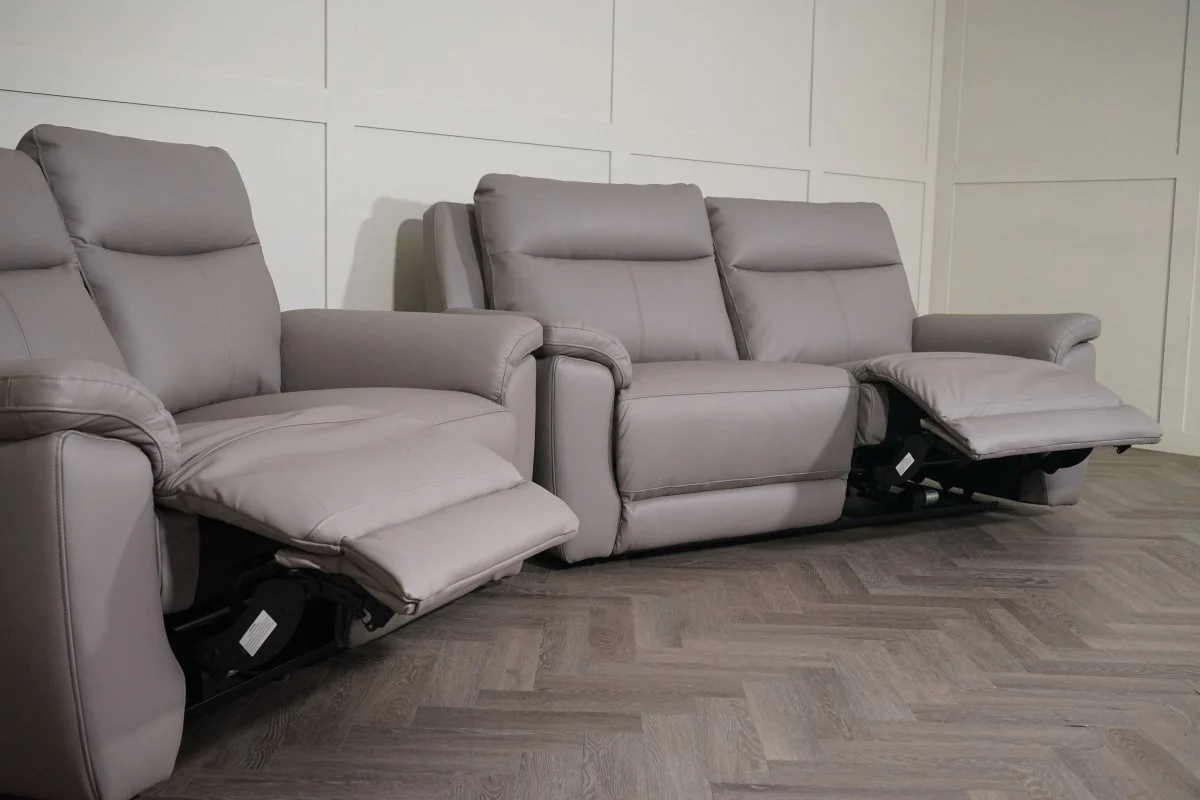 Navona Leather 3 & 2 Seater Power Recliner Sofa, Club Grey - Image 9
