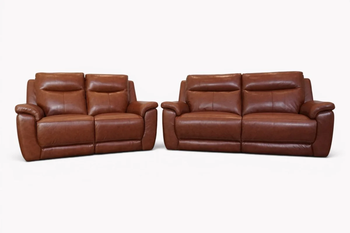 Navona Leather 3 & 2 Seater Power Recliner Sofa, Florida Chestnut