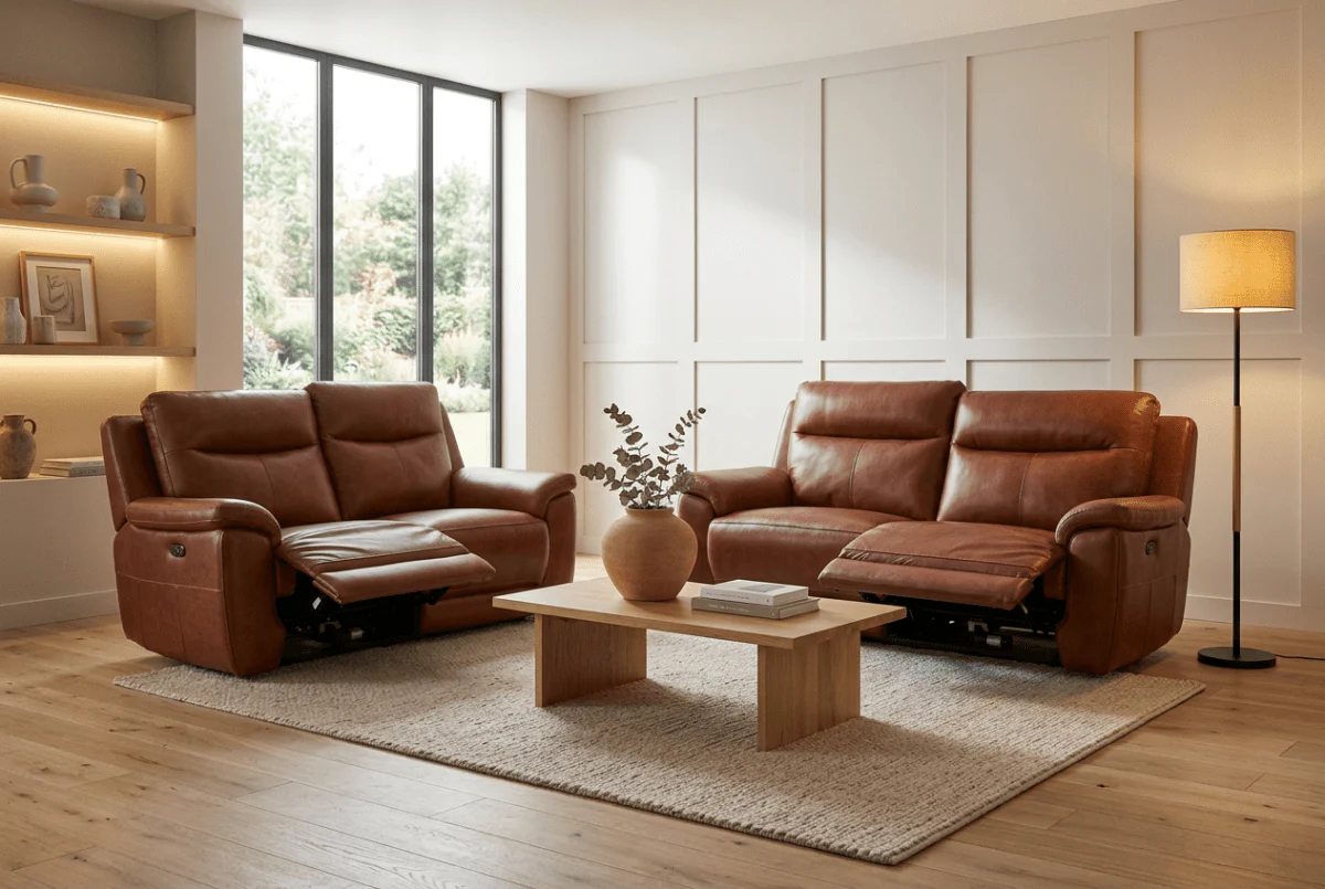 Navona Leather 3 & 2 Seater Power Recliner Sofa, Florida Chestnut - Image 2