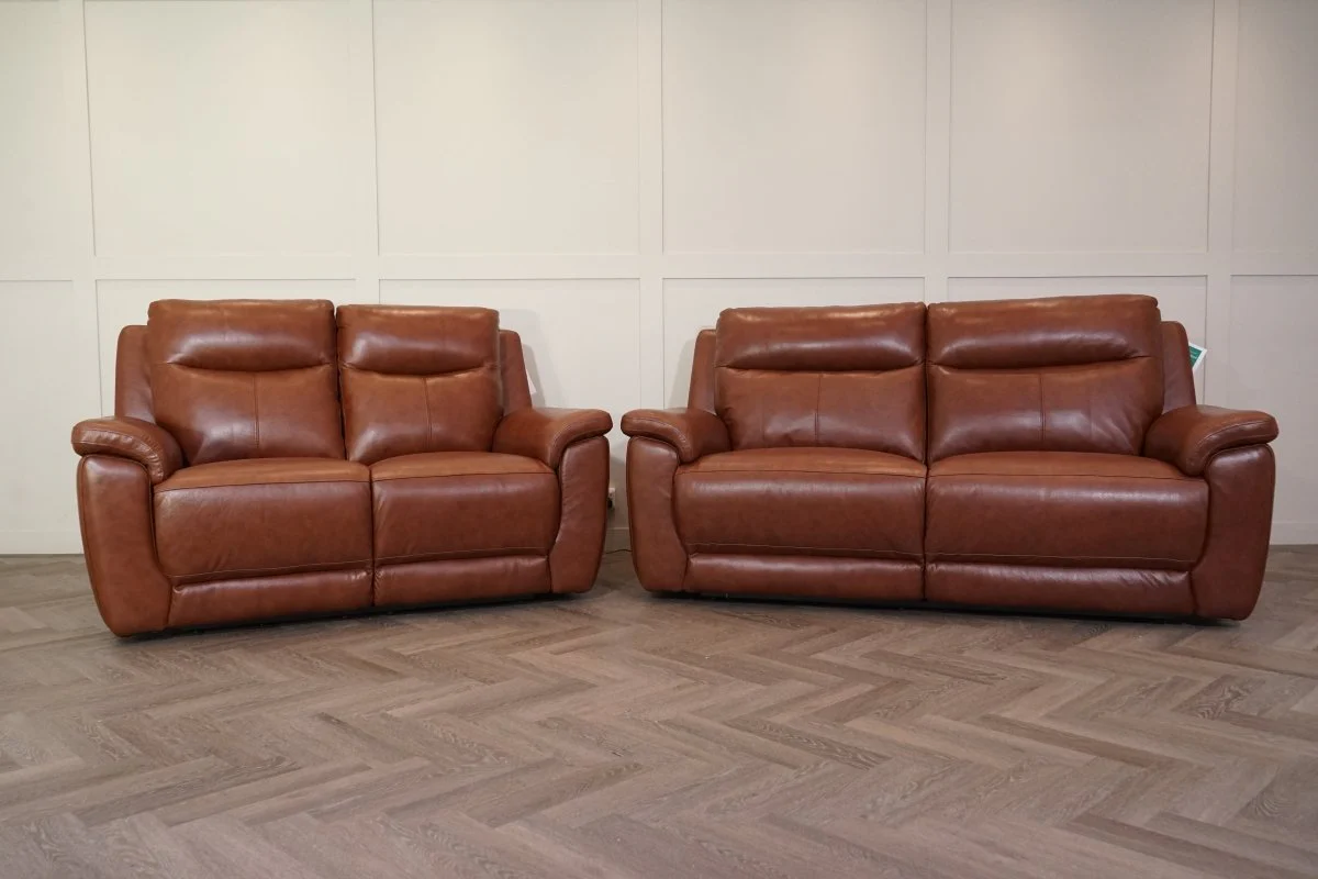 Navona Leather 3 & 2 Seater Power Recliner Sofa, Florida Chestnut - Image 4