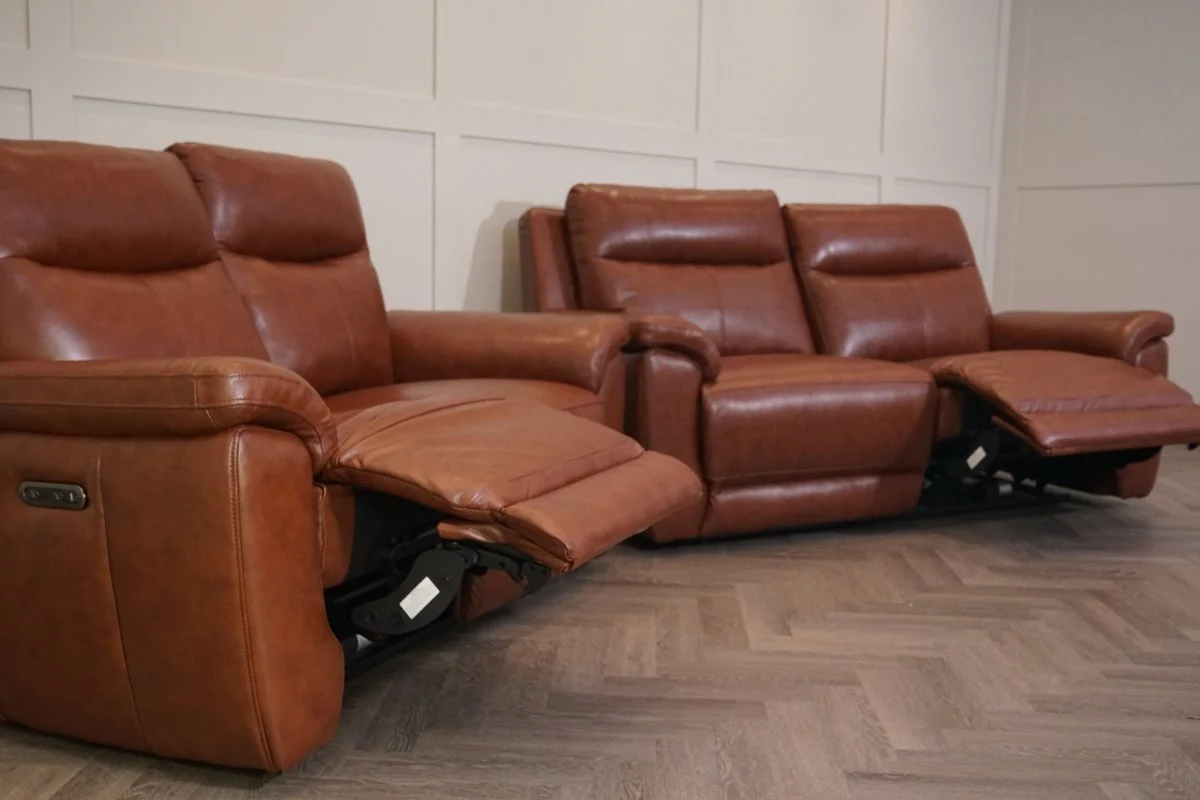 Navona Leather 3 & 2 Seater Power Recliner Sofa, Florida Chestnut - Image 7