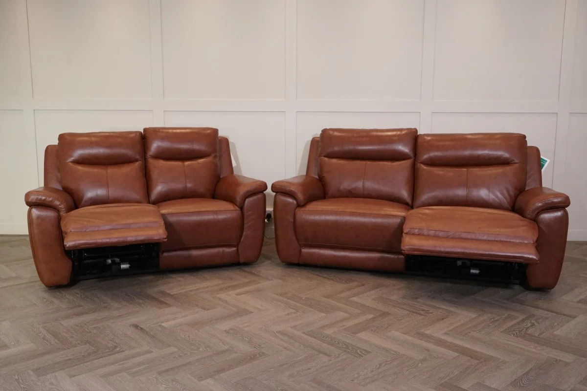 Navona Leather 3 & 2 Seater Power Recliner Sofa, Florida Chestnut - Image 9