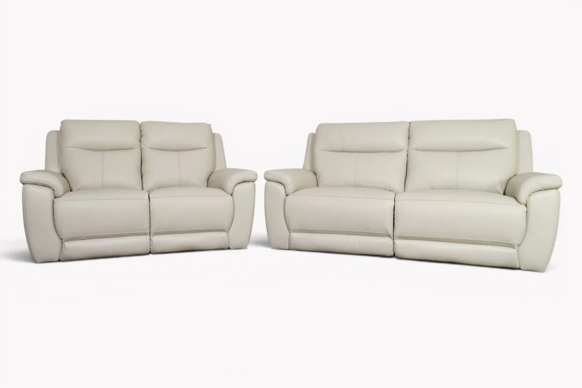 Navona Leather 3 & 2 Seater Power Recliner Sofa, Florida Putty