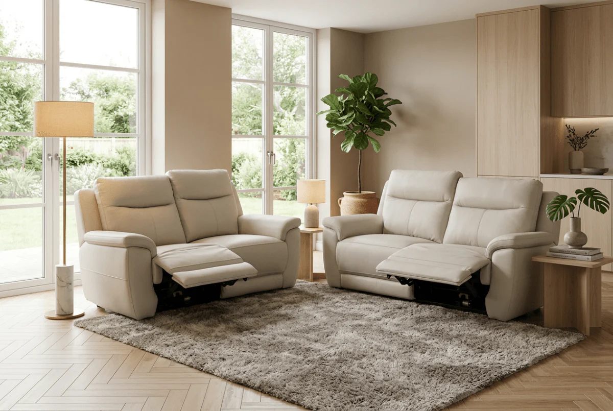 Navona Leather 3 & 2 Seater Power Recliner Sofa, Florida Putty - Image 2