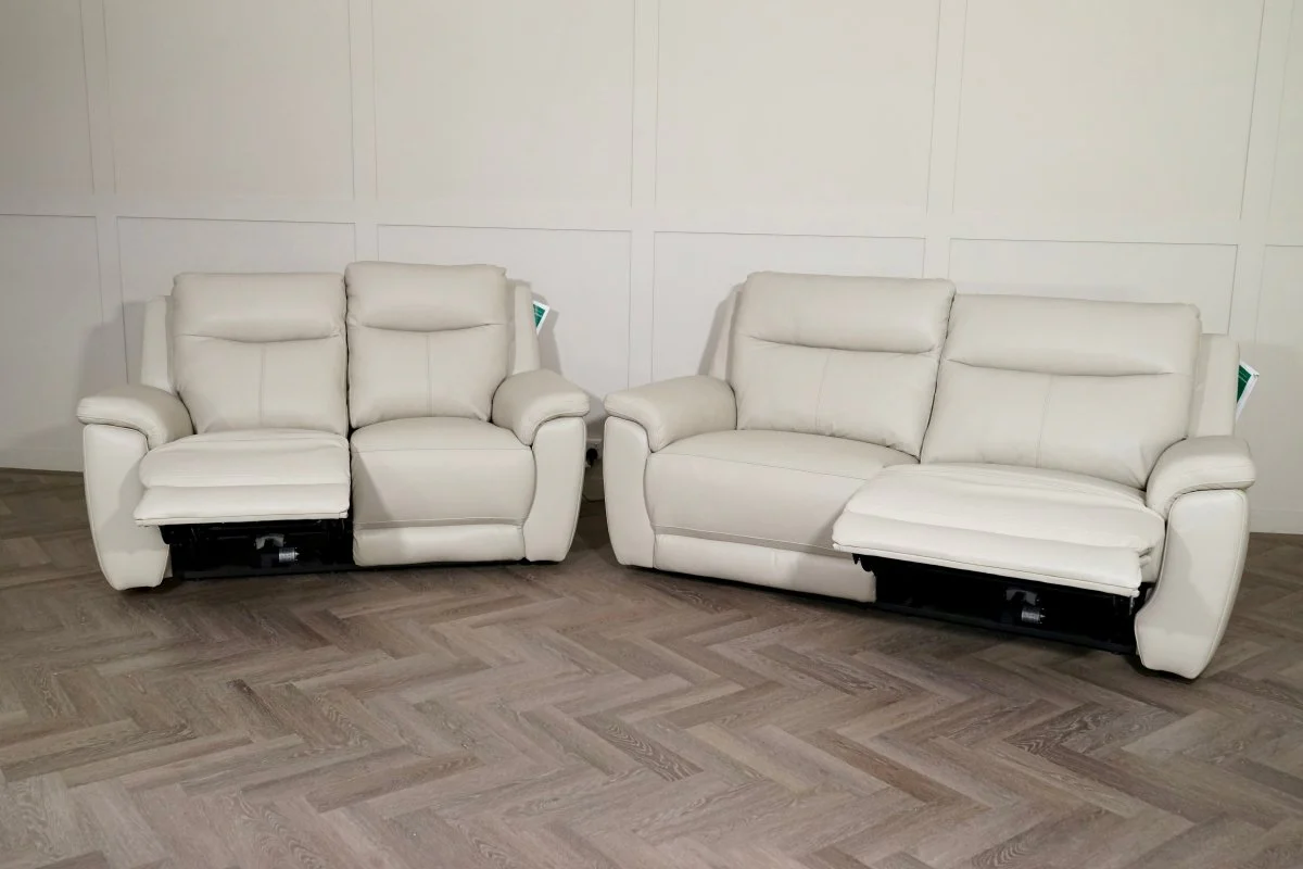 Navona Leather 3 & 2 Seater Power Recliner Sofa, Florida Putty - Image 4
