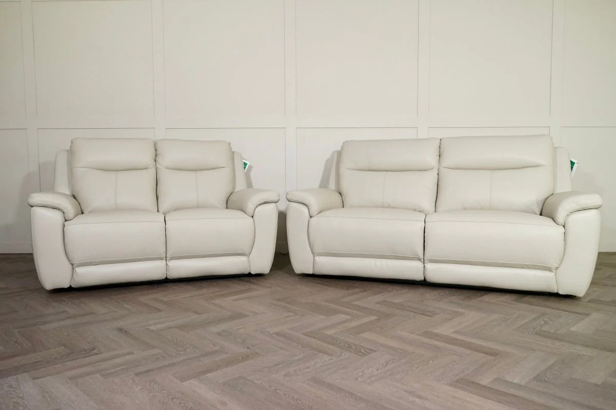 Navona Leather 3 & 2 Seater Power Recliner Sofa, Florida Putty - Image 6