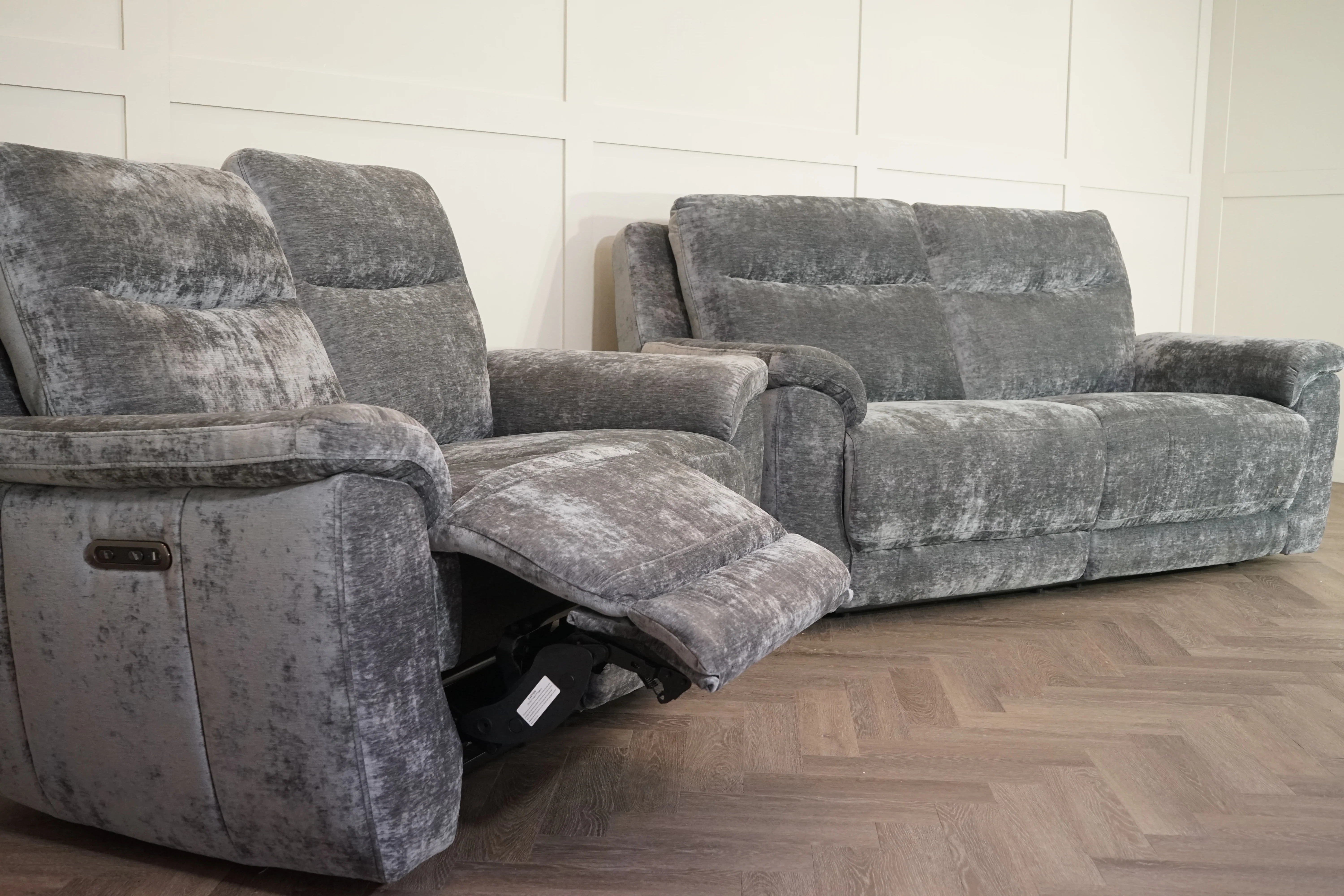 Navona Fabric 3 & 2 Seater Power Recliner Sofa, Shimmer Charcoal - Image 10