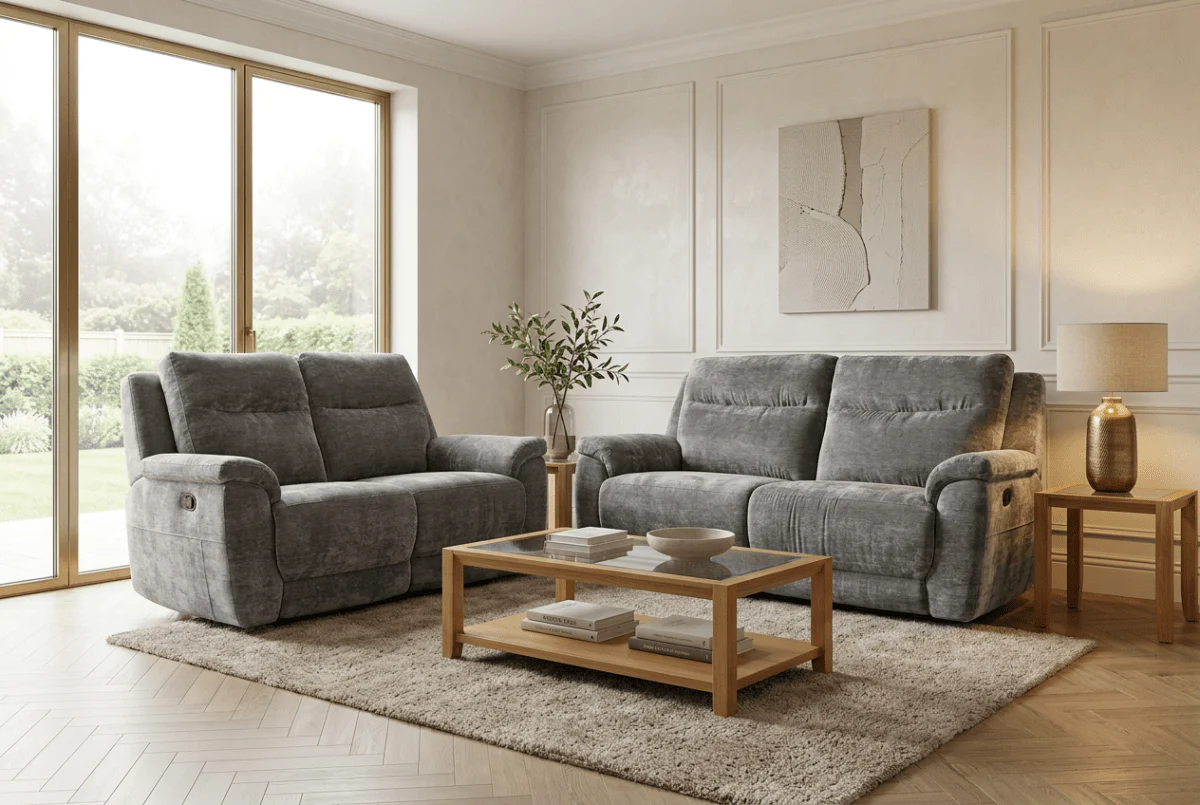 Navona Fabric 3 & 2 Seater Power Recliner Sofa, Shimmer Charcoal - Image 2