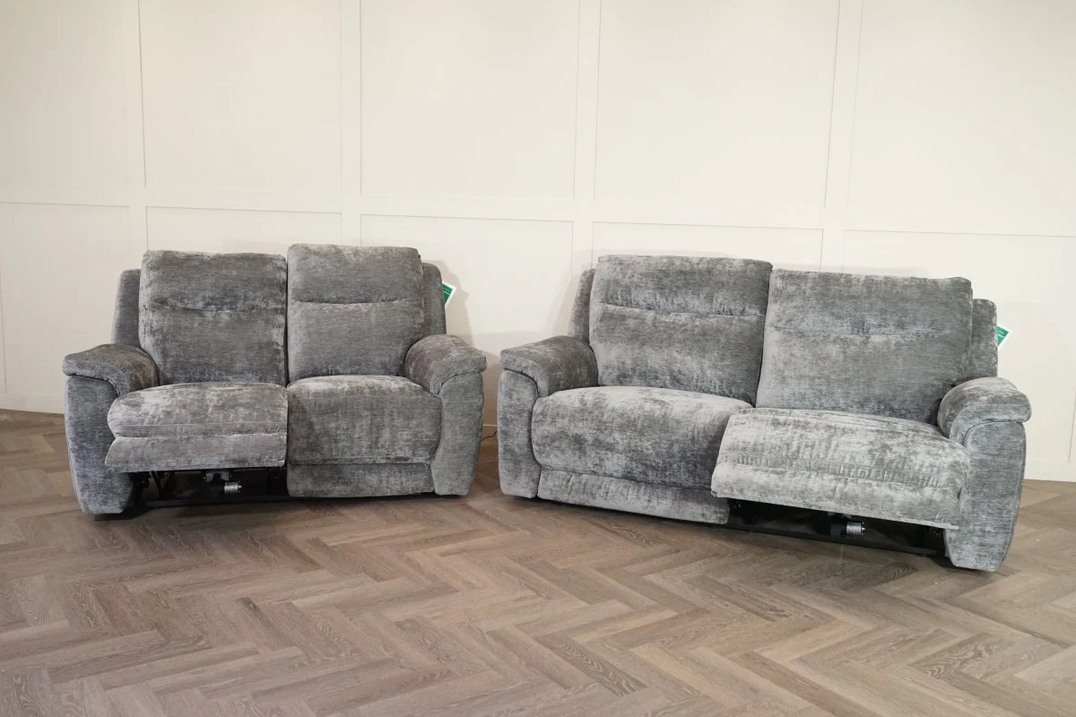 Navona Fabric 3 & 2 Seater Power Recliner Sofa, Shimmer Charcoal - Image 4