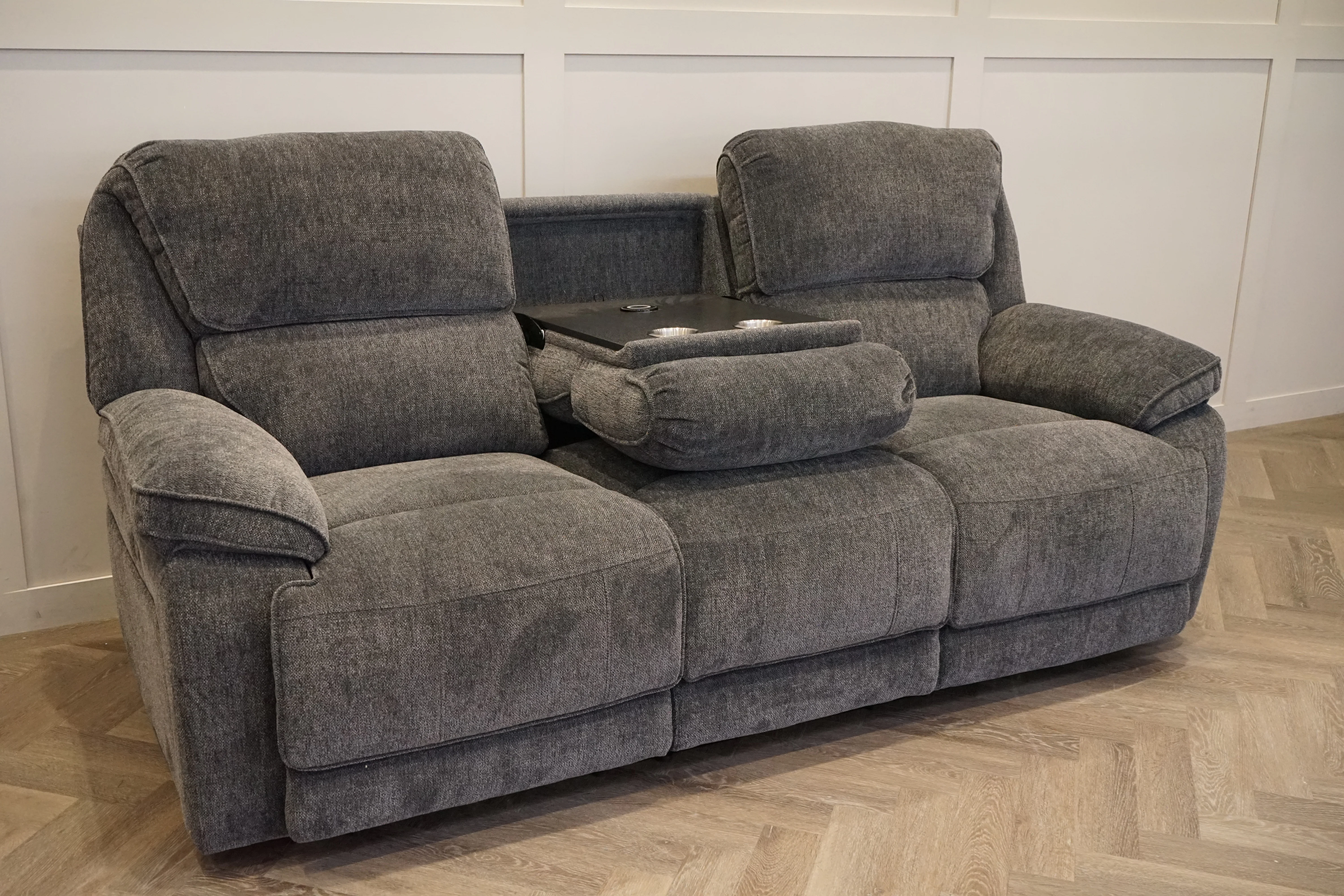 Orlando 3 Seater Sofa & Armchair, Power Recliner, Chunky Chenille Charcoal - Image 10