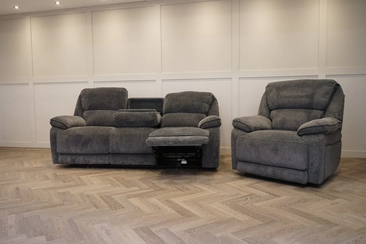 Orlando 3 Seater Sofa & Armchair, Power Recliner, Chunky Chenille Charcoal - Image 12