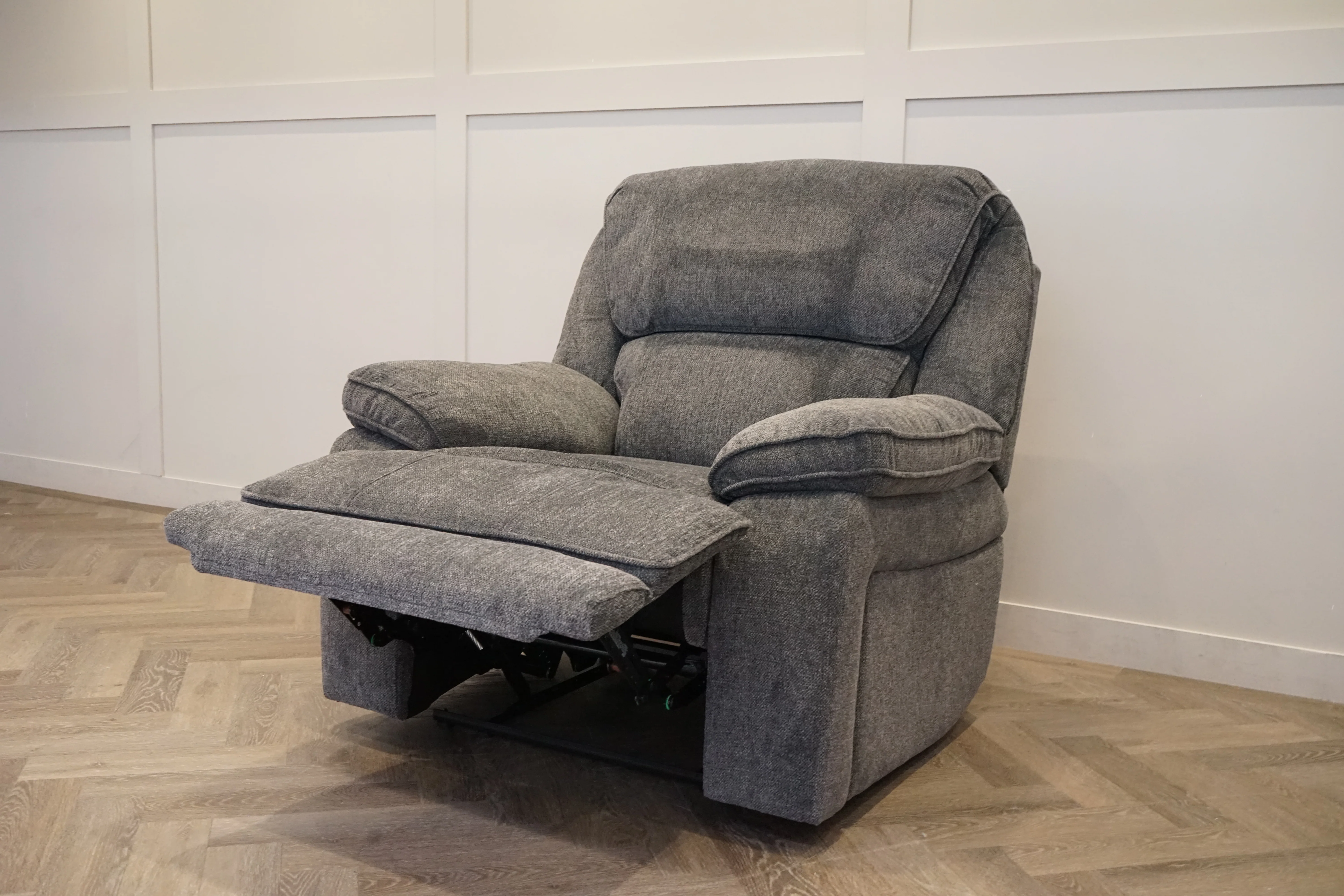 Orlando 3 Seater Sofa & Armchair, Power Recliner, Chunky Chenille Charcoal - Image 5