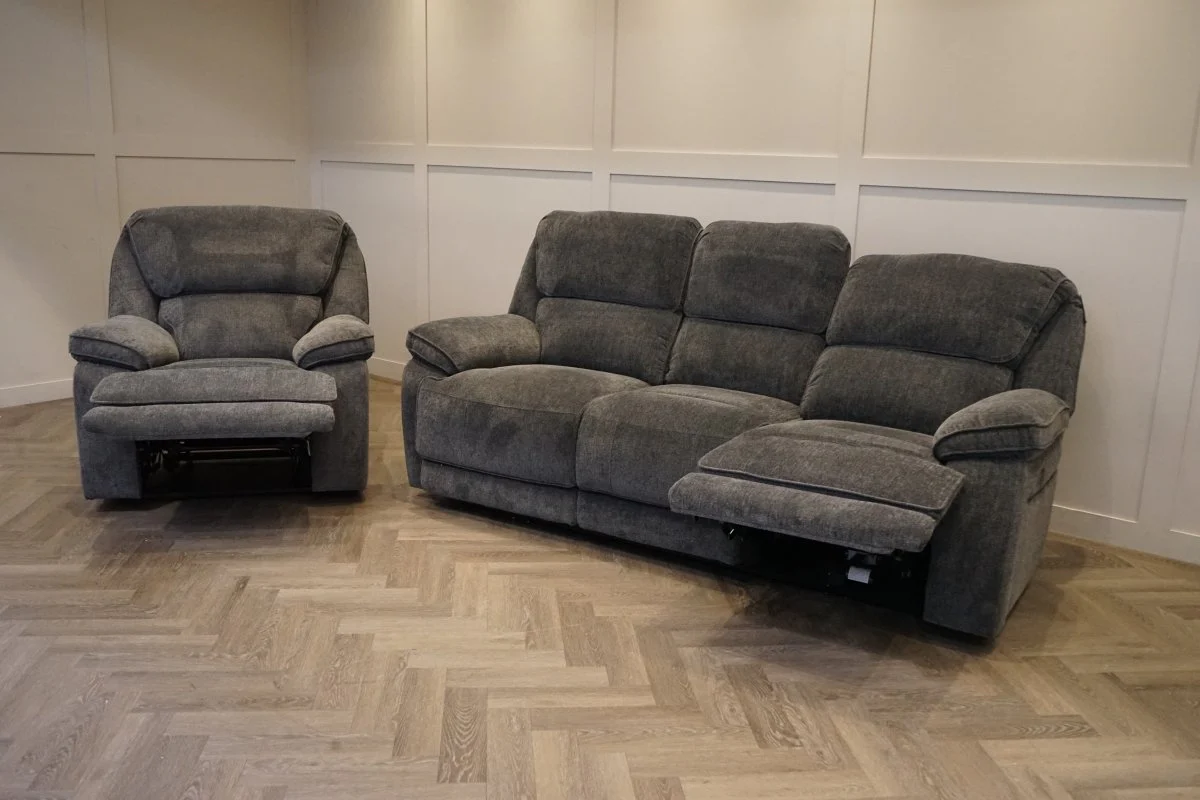 Orlando 3 Seater Sofa & Armchair, Power Recliner, Chunky Chenille Charcoal - Image 6