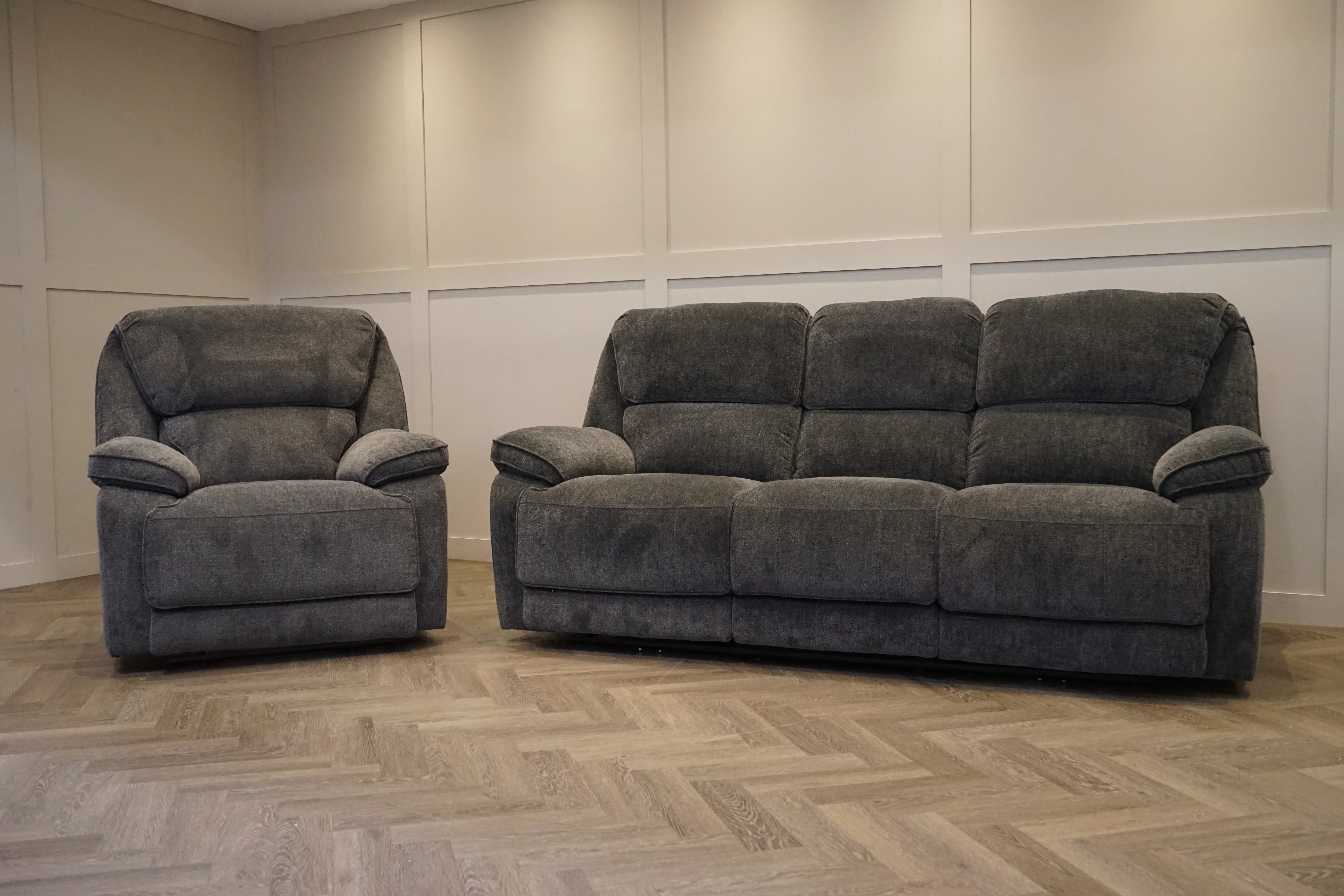 Orlando 3 Seater Sofa & Armchair, Power Recliner, Chunky Chenille Charcoal - Image 9