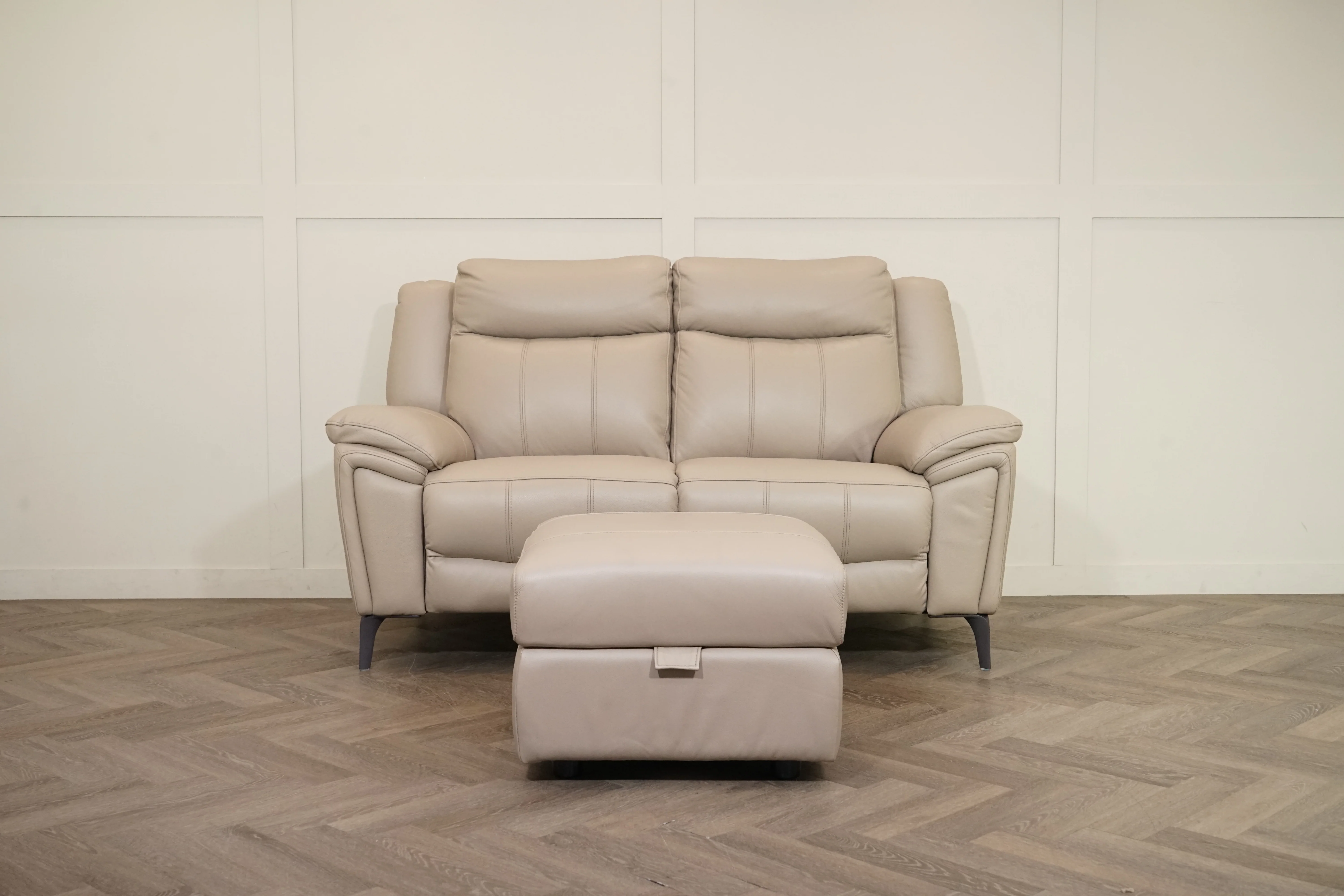 Panache Leather 2 Seater Sofa & FREE Storage Footstool, Oyster - Image 11