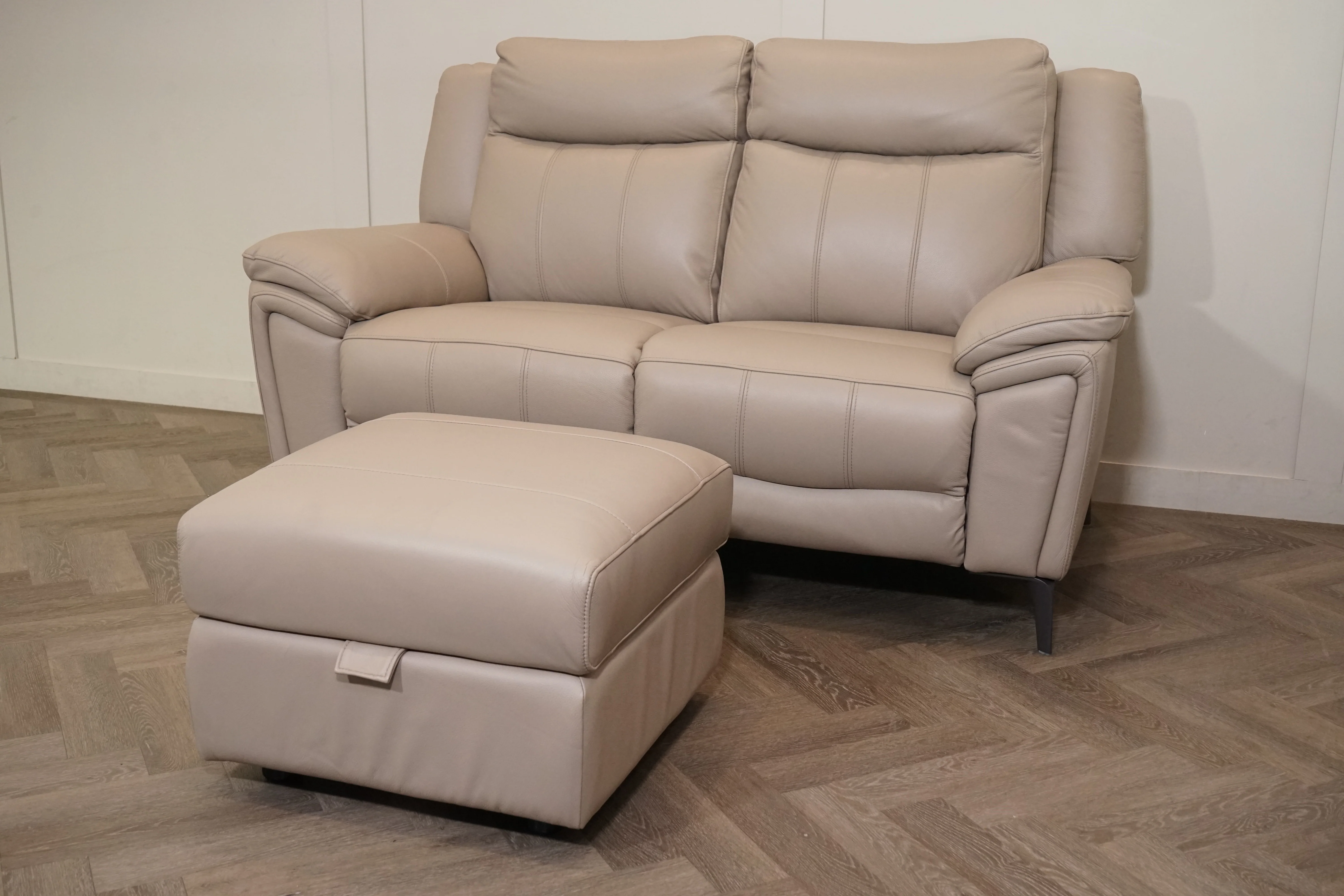 Panache Leather 2 Seater Sofa & FREE Storage Footstool, Oyster - Image 6