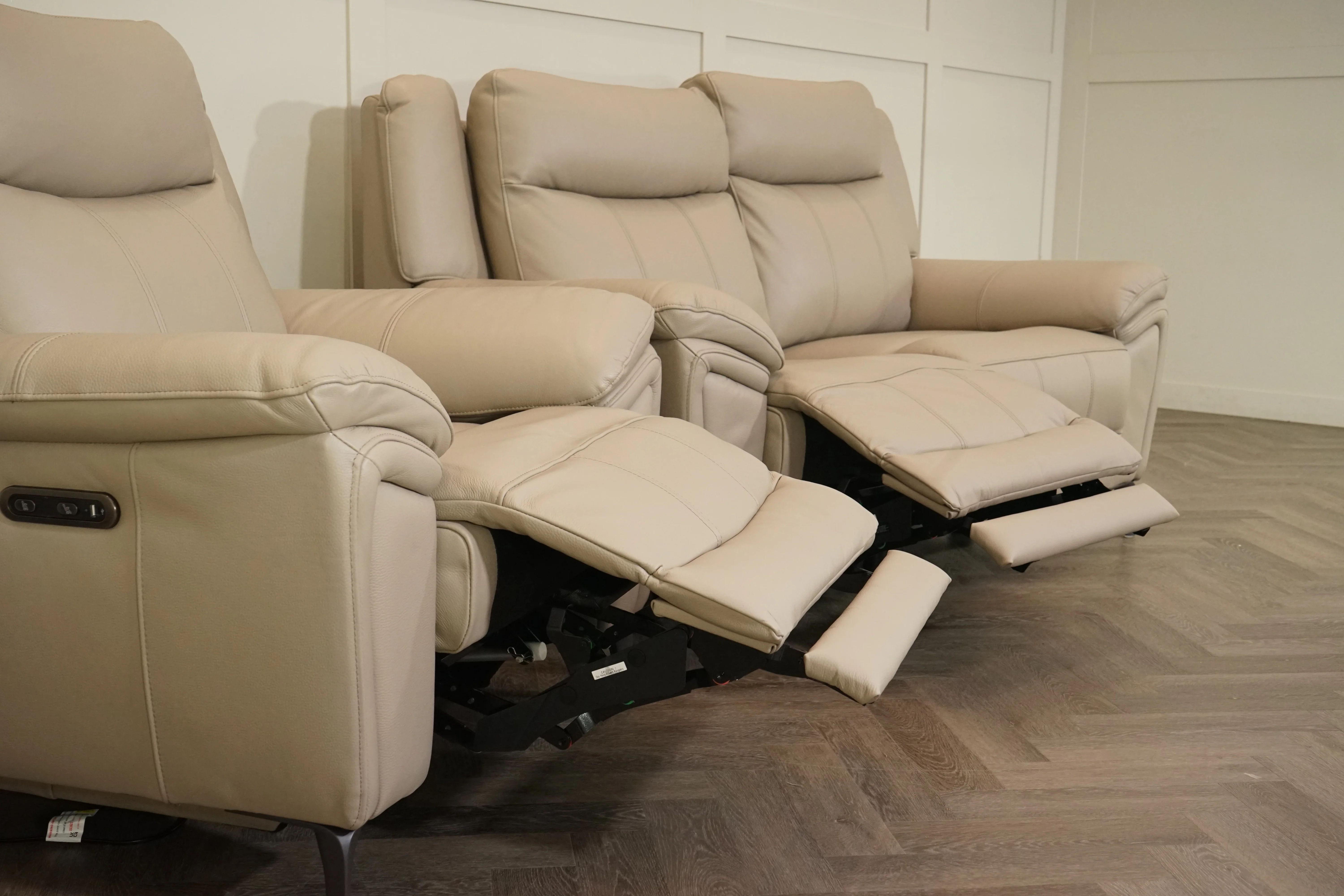 Panache Leather Power Reclining 2 Seater & Armchair, Oyster - Image 6
