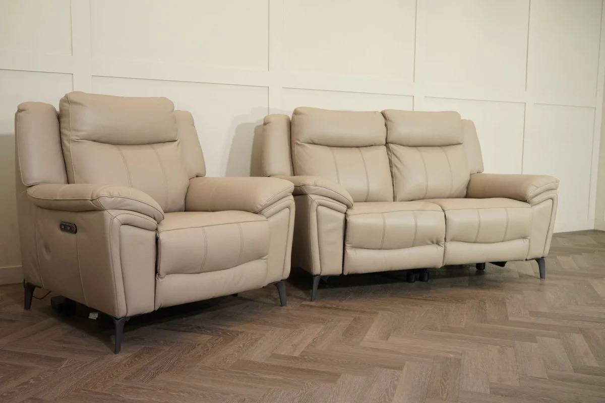 Panache Leather Power Reclining 2 Seater & Armchair, Oyster - Image 9