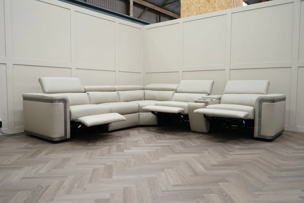 Plaza Large Corner Leather Sofa, Smart Console, Taupe - Image 12