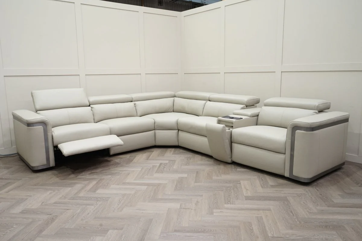 Plaza Large Corner Leather Sofa, Smart Console, Taupe - Image 14
