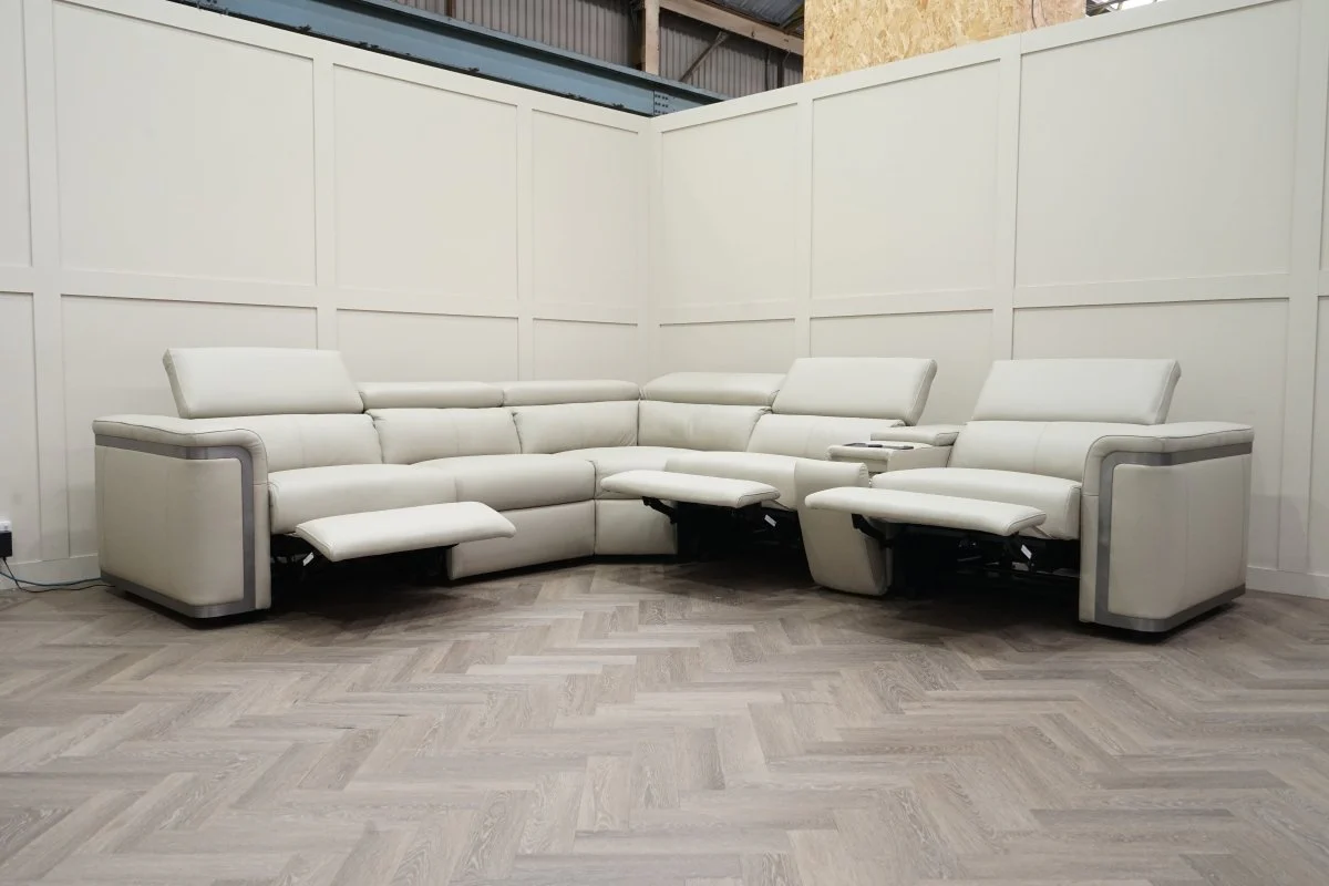 Plaza Large Corner Leather Sofa, Smart Console, Taupe - Image 5