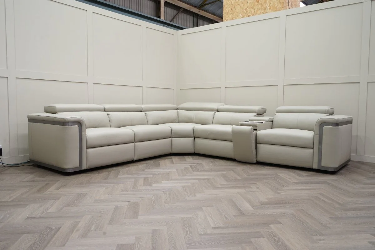 Plaza Large Corner Leather Sofa, Smart Console, Taupe - Image 7
