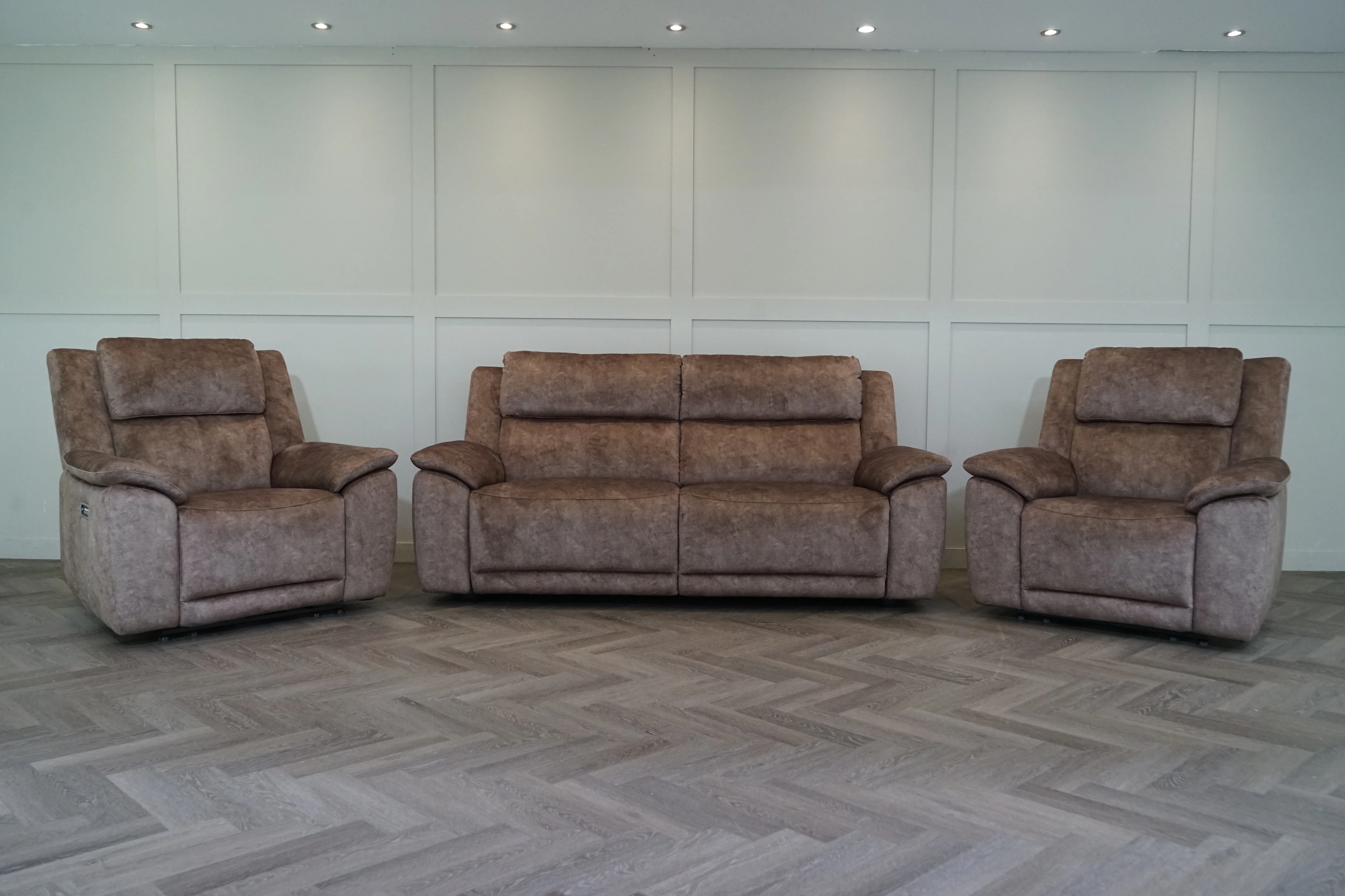 Utah 3 Seater Static Sofa & 2 x Armchairs, Classic Brown - Power Headrests / Lumbar - Image 11