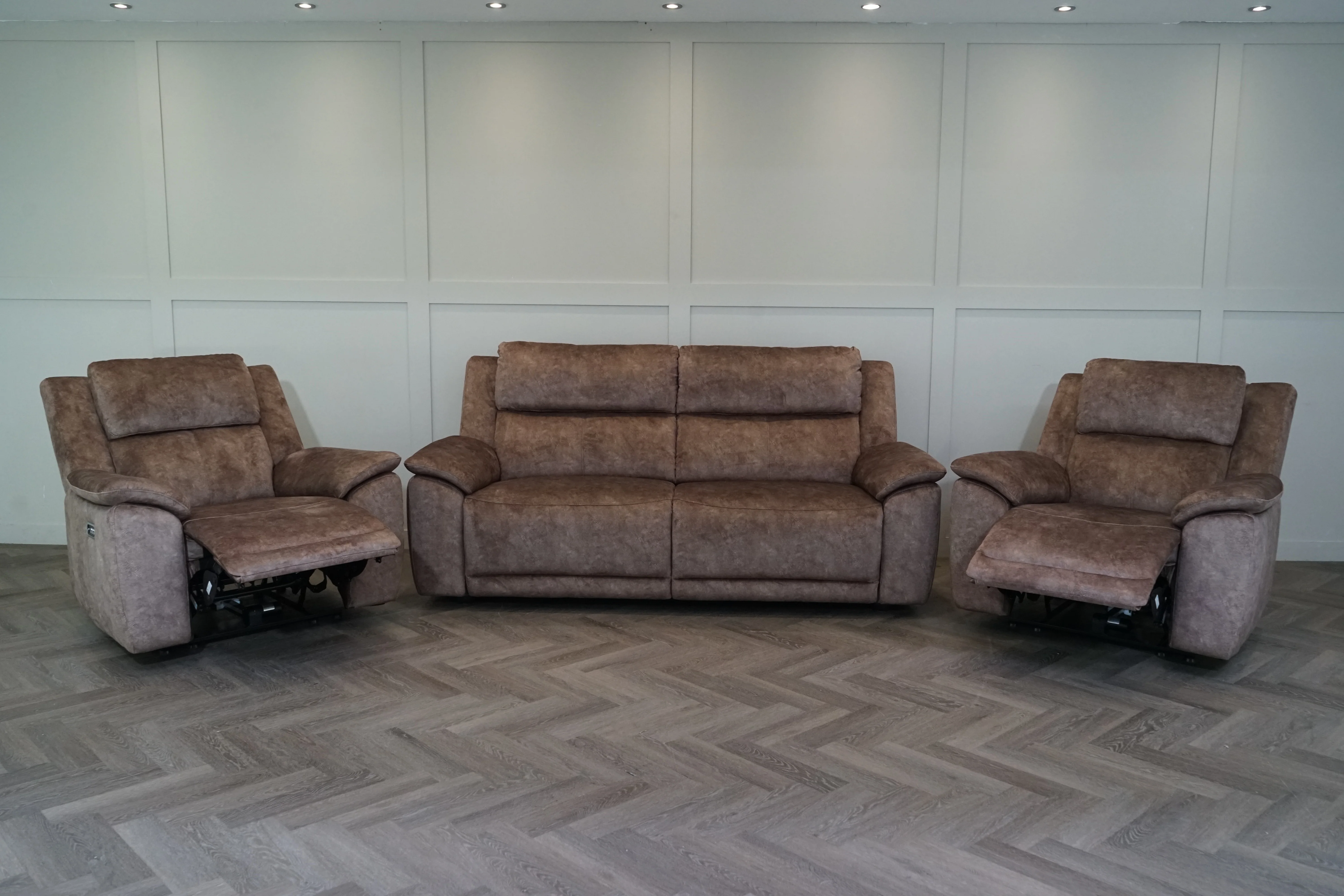 Utah 3 Seater Static Sofa & 2 x Armchairs, Classic Brown - Power Headrests / Lumbar - Image 13